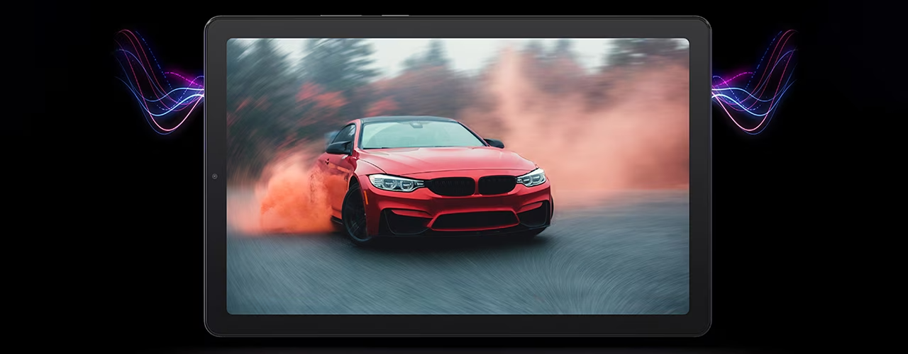 Red sports car on Lenovo Tab M9 tablet display