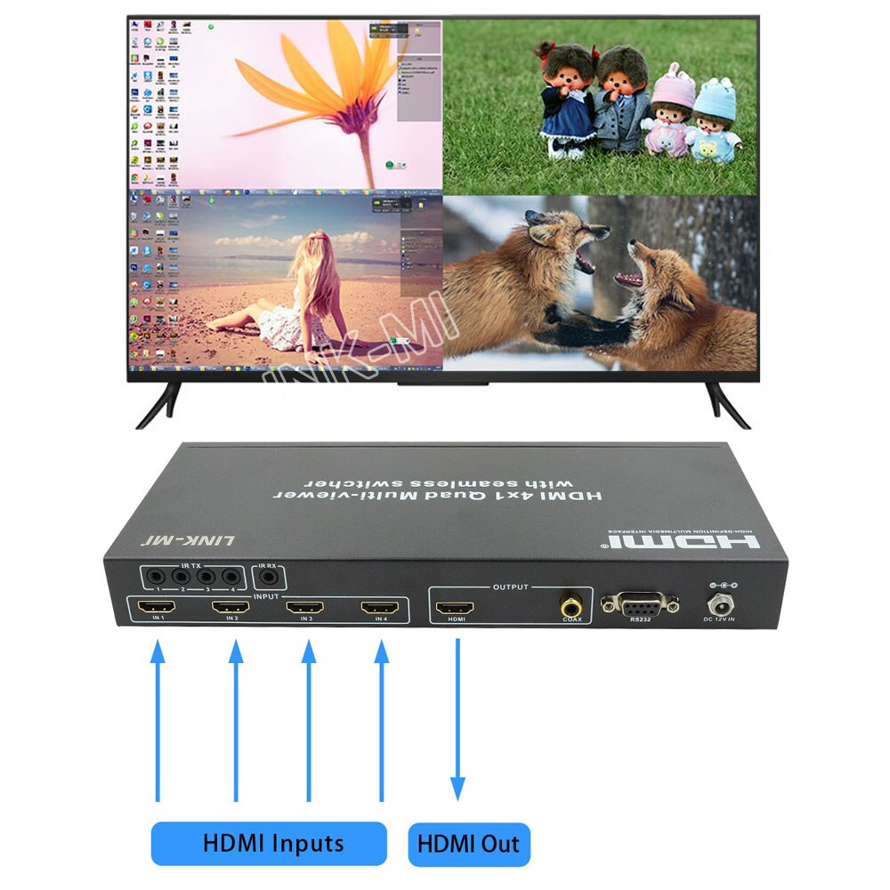 LINK-MI S41 4X1 HDMI Multi-Viewer Beralih Mulus IR RS232 Quad Multiviewer  Prosesor untuk 1 Monitor - AliExpress