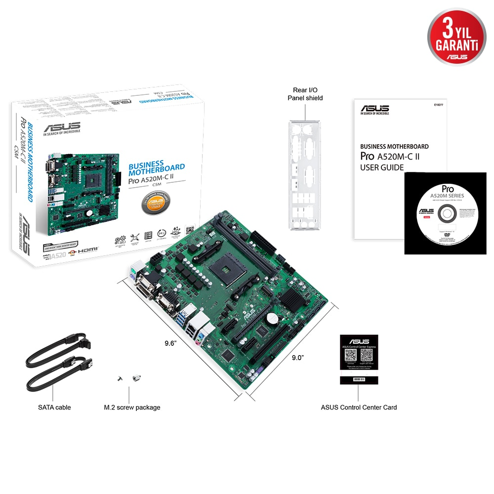 ASUS PRO A520M-C II/CSM 4866MHz (OC) DDR4 Soket AM4 M.2 HDMI DP DVI VGA  MATX Anakart - Gaming.Gen.TR