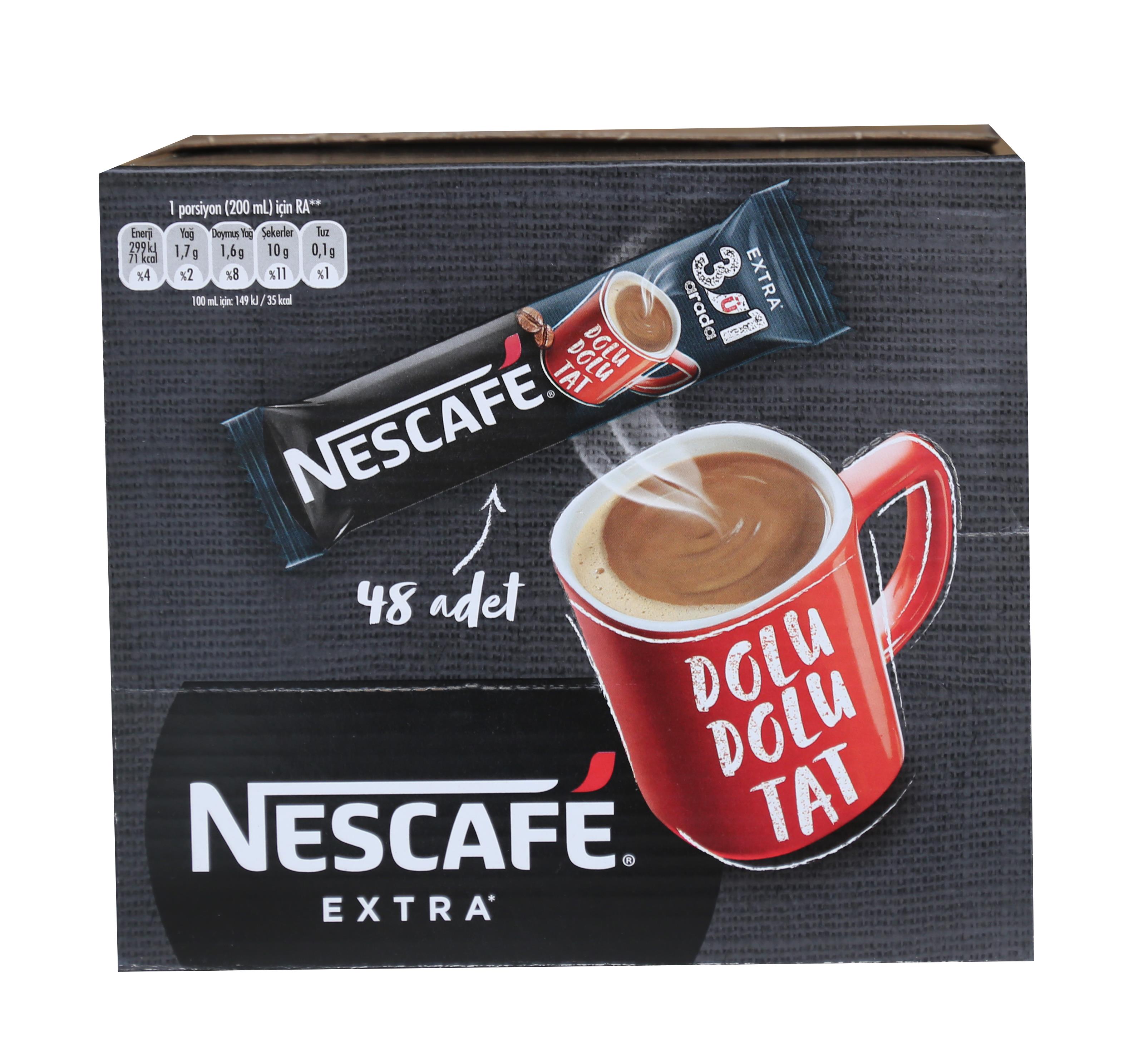en ucuz nescafe 3ü1 arada extra 16.5g x 48 adet çözünebilir kahve