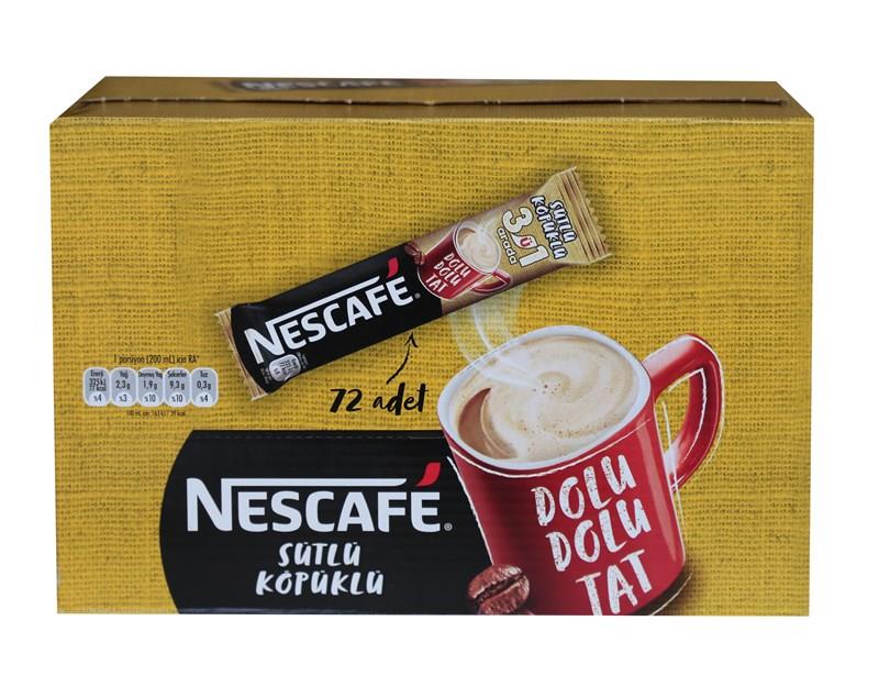 en ucuz nescafe 3ü1 arada sütlü köpüklü 17.4gr x 72 adet çözünebilir
