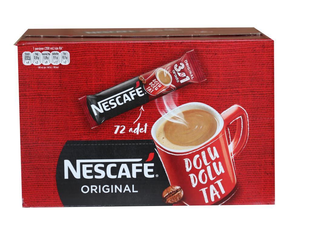 en ucuz nescafe 3ü1 arada 17.5g x 72 adet çözünebilir kahve karışımı